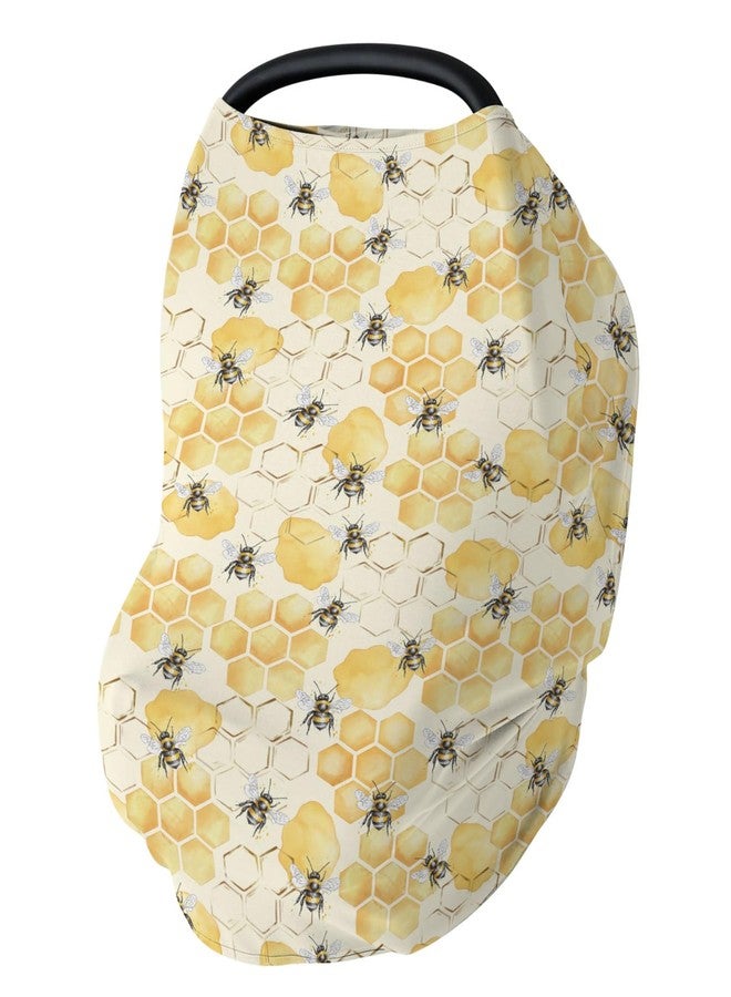 ZoUbqchY Honeycomb Bees Car Seat Covers for Babies Yellow Bee Honey Stretchy 5-in-1 Cover Adjustable Infant Carseat Cover Spring Summer Canopy Breathable Nursing Cover-Up - Image 1